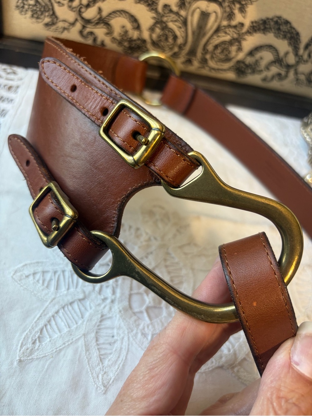 Ralph Lauren equestrian brown, leather gold buckle belt L - Picture 5 of 12